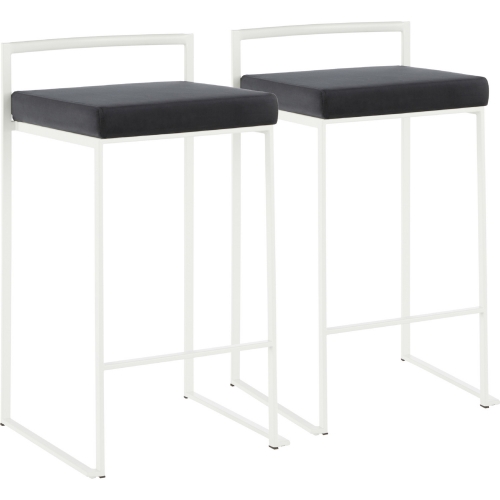 Fuji Stackable 27" Counter Stool in Black Velvet & White Metal (Set of 2)